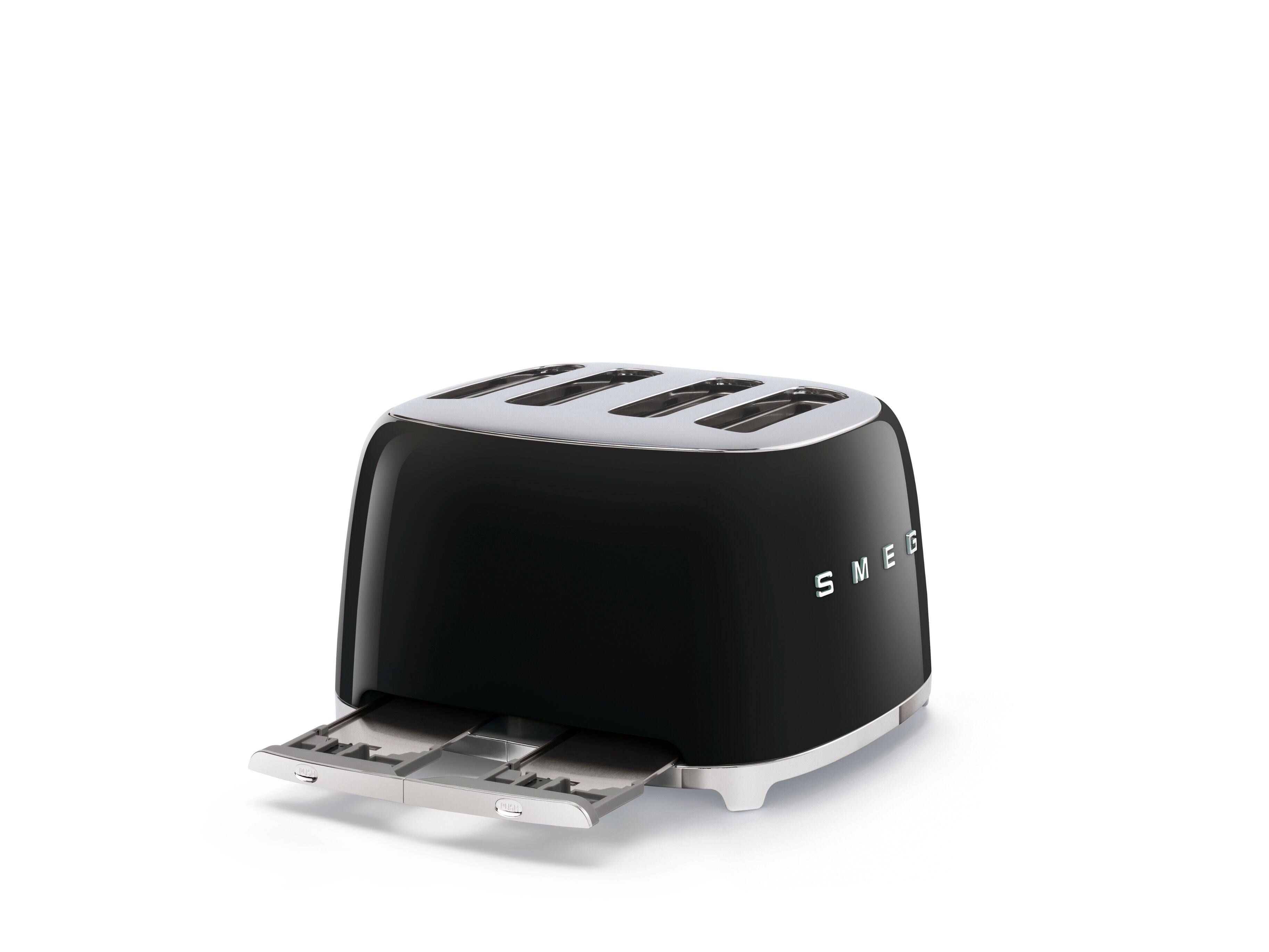 Angle. SMEG - SMEG TSF03 4-Slice Wide-Slot Toaster - Black.