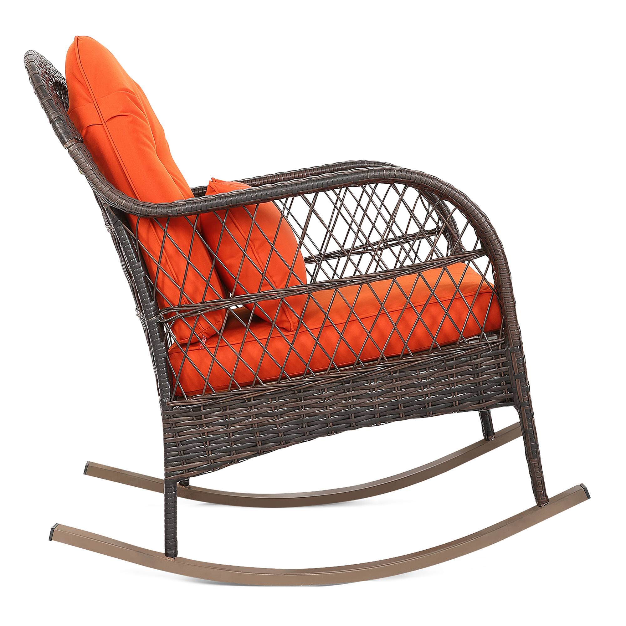 Alt View 4. Gymax - Gymax Patio Rattan Wicker Rocking Chair Porch Deck Rocker Outdoor Furniture W/ Cushion - Orange.