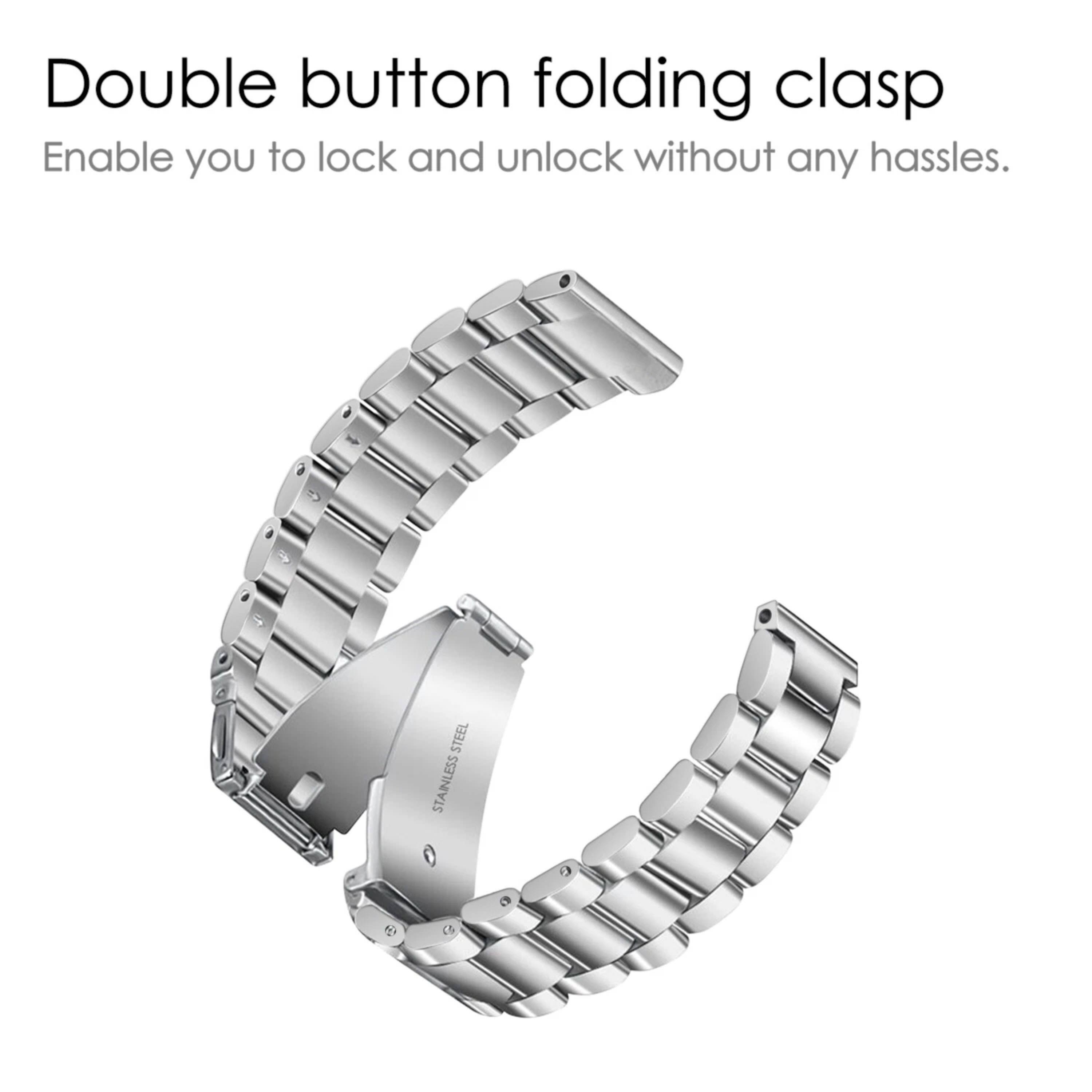 Double button folding clasp  
Enable you to lock and unlock without any hassles.  
STEEL STAINLESS