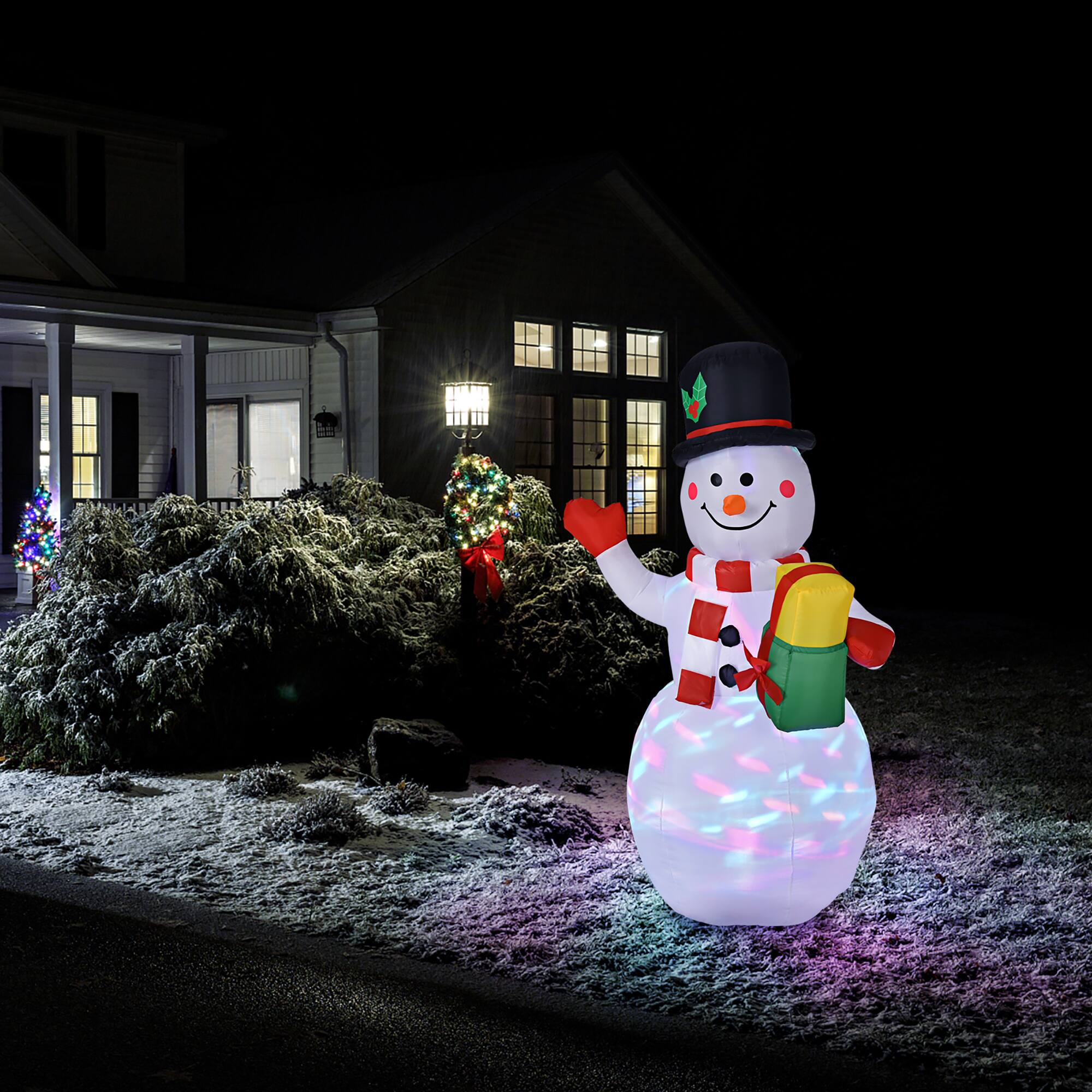 Alt View 11. Costway - 5 FT Tall Snowman Inflatable Blow up Inflatable w/Built-in Colorful LED Lights - Multicolor.
