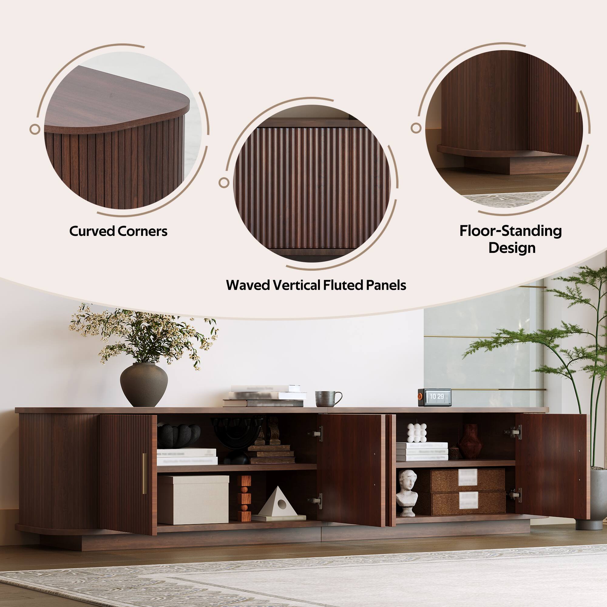 Curved Corners, Floor-Standing Design, Waved Vertical Fluted Panels