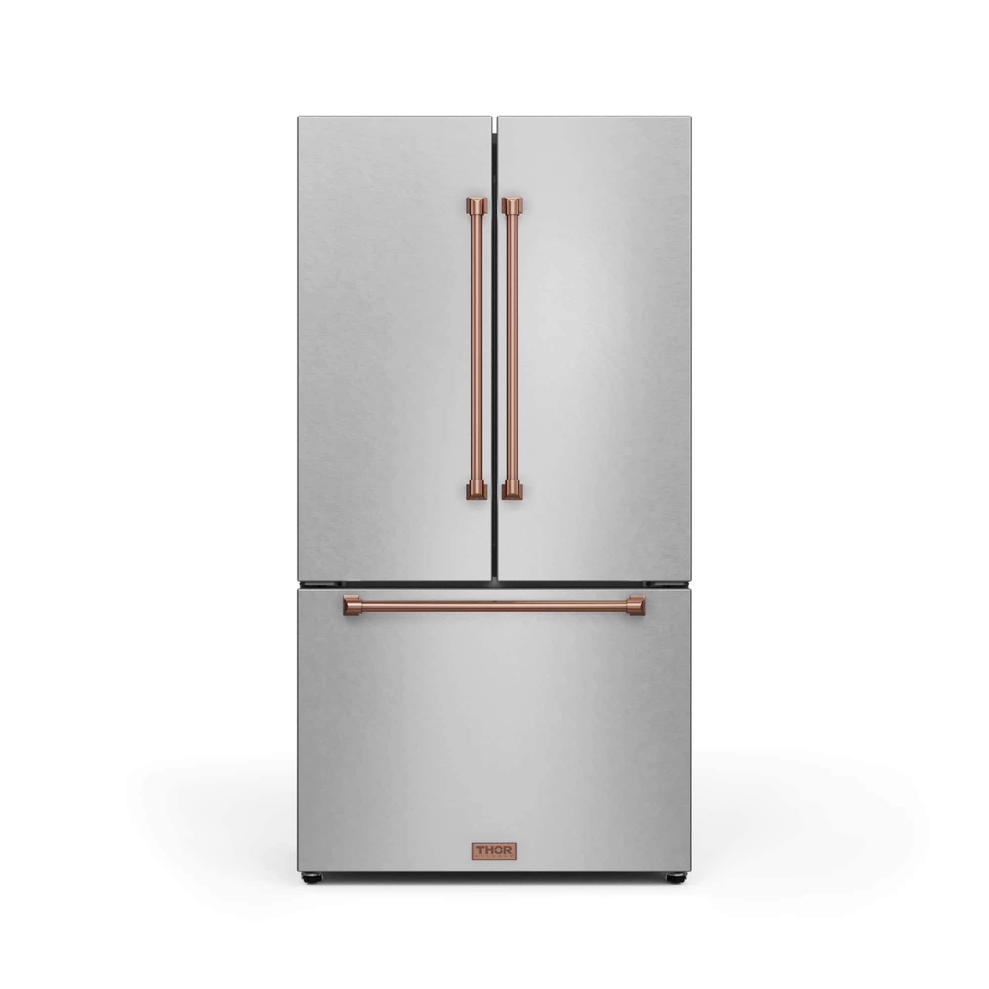 Front. Thor Kitchen - Gordon Ramsay Series by Thor Kitchen 20.3 Cu. Ft. Counter Depth Refrigerator with Rose Gold Hardware - Stainless steel.