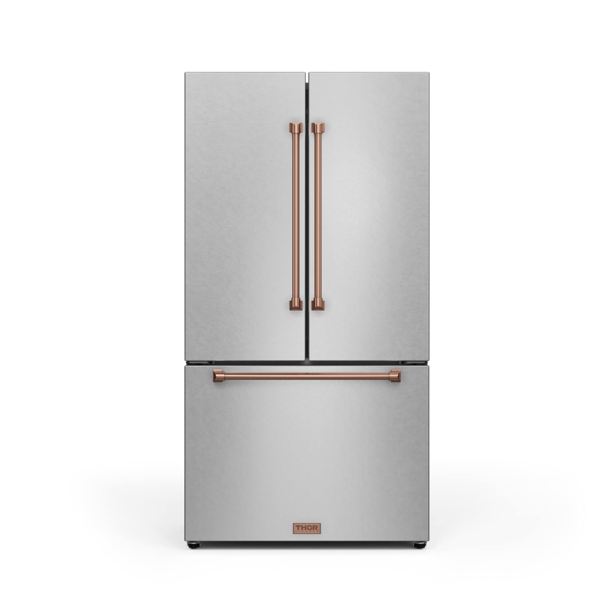 Front. Thor Kitchen - Gordon Ramsay Series by Thor Kitchen 20.3 Cu. Ft. Counter Depth Refrigerator with Rose Gold Hardware - Stainless steel.