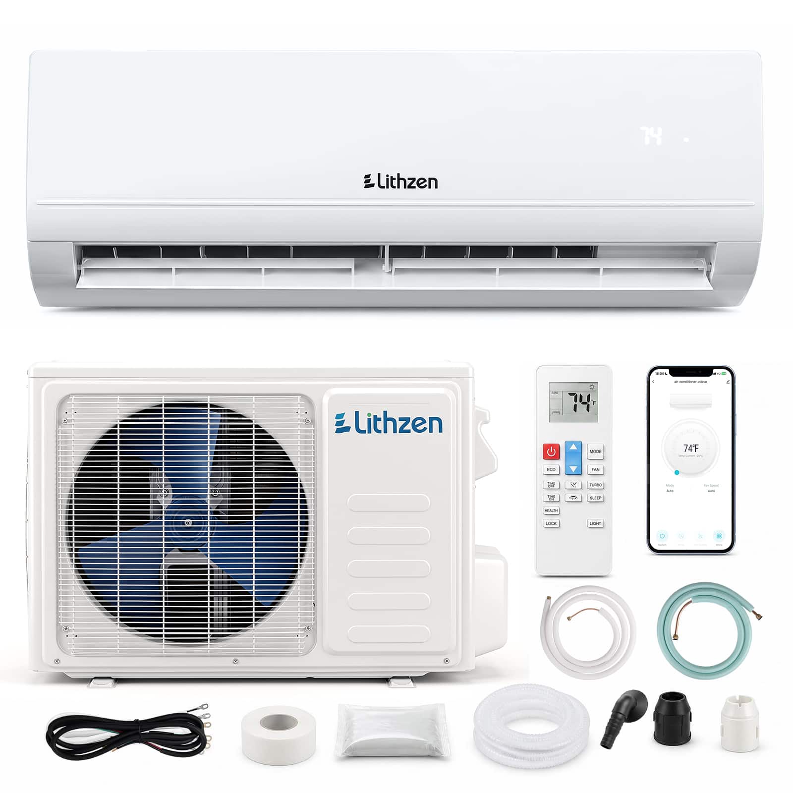 Costway - Lithzen 18000 BTU Mini Split AC/Heating System, 17 SEER2 208/230V, 1.5 Ton Heat Pump - White
