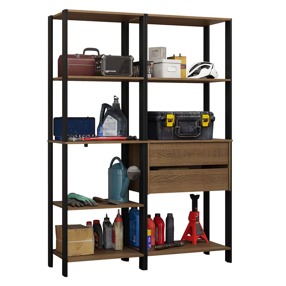 Angle. Madesa - Madesa Garage Storage Rack with 2 Drawers and Open Shelves 51"L - Black/Brown - Rustic/Black.