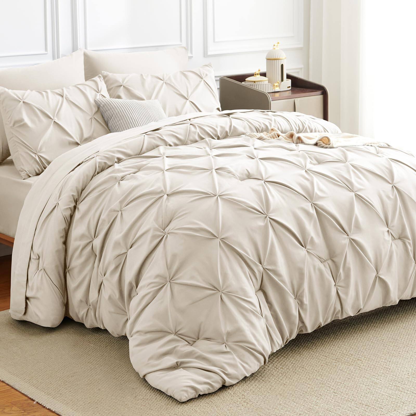 Alt View 1. Paradigms Interiors - Comforter Set 7 Pieces Bed In A Bag Luxury Soft Size Pintuck Pinch Pleat Bedding Sets With Flat Sheet Fitte... - Sage Green-Queen.