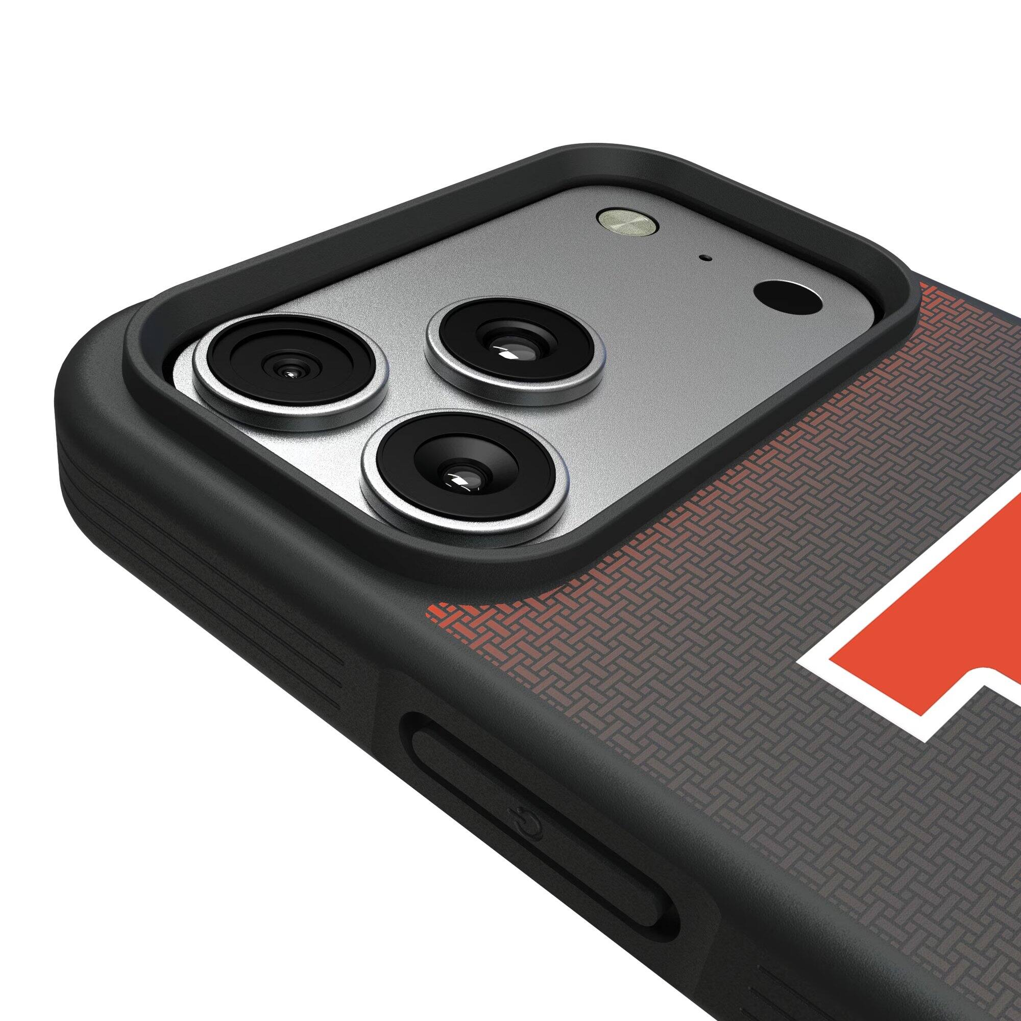 Alt View 2. Keyscaper - Illinois Fighting Illini Linen Logo iPhone Bump Case - 15 Plus - Black.