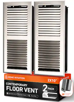 HOME INTUITION
CONTEMPORARY FLOOR VENT 2X10" 2 PACK
High Quality Steel
No Tools Needed
Easy Airflow
Dust Basket Included