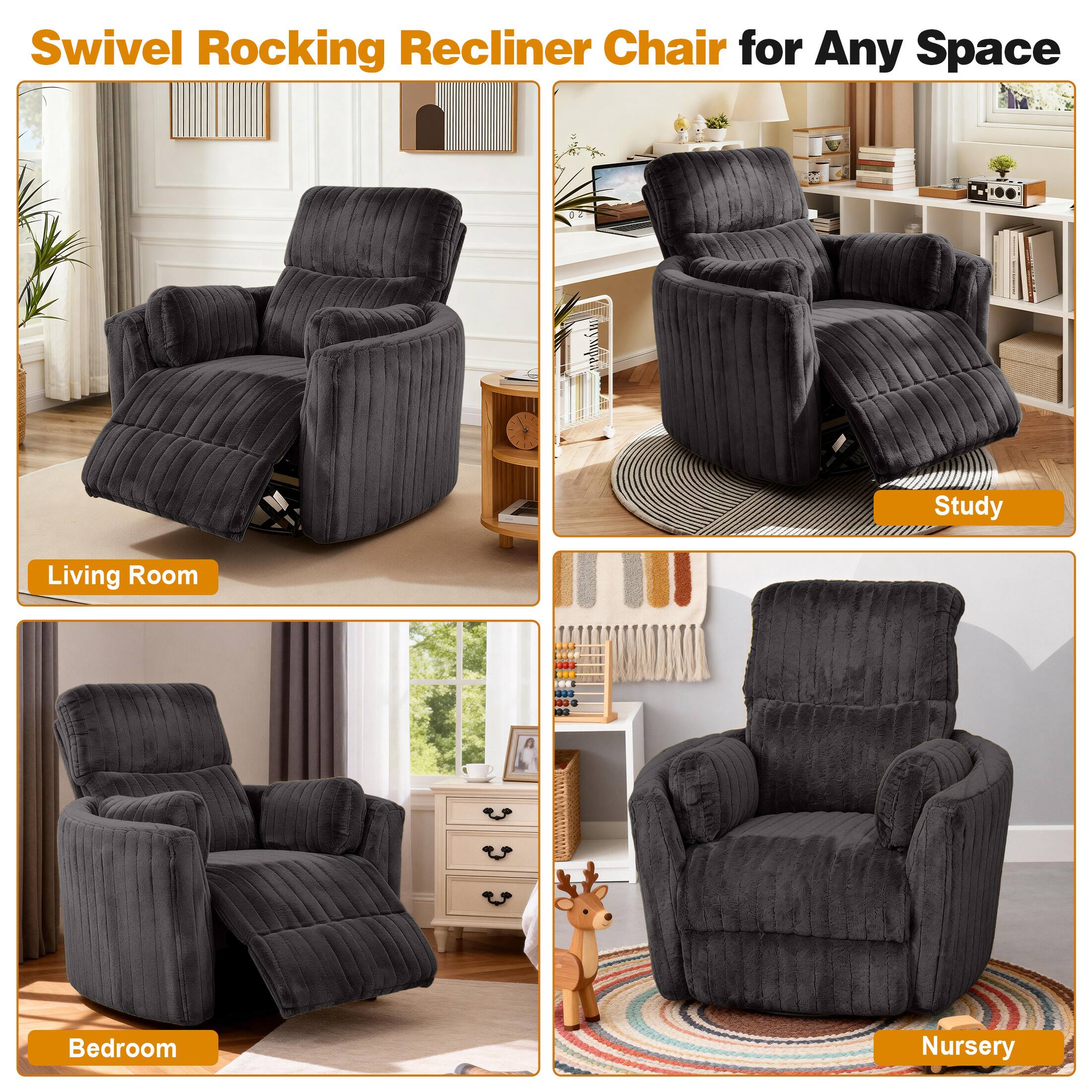 Swivel Rocking Recliner Chair for Any Space

- Living Room
- Study
- Bedroom
- Nursery