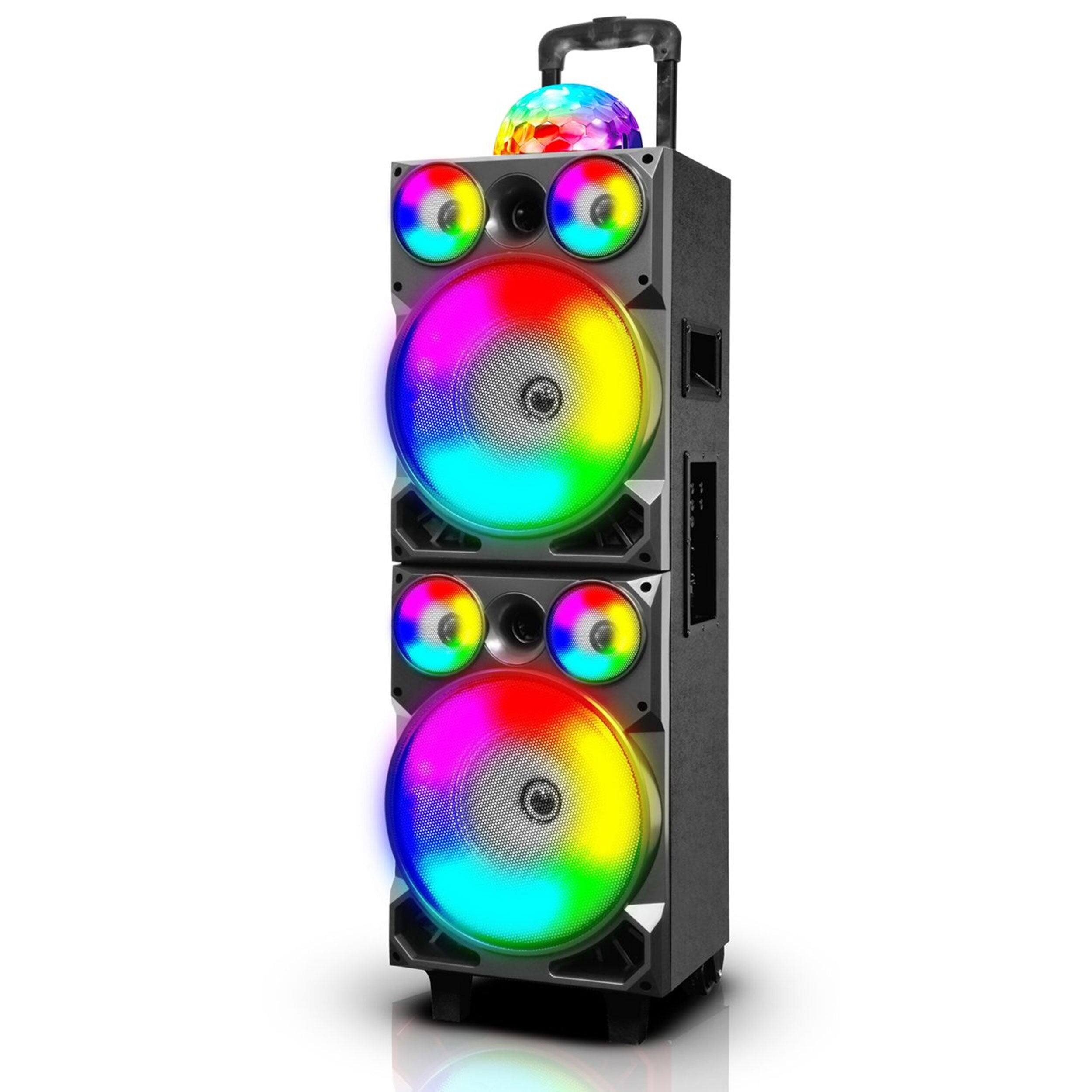 Angle. TopTech - SUNNY-208, 2*28" Woofers Bluetooth Speaker with Disco Lights & Wireless Mic - Red.