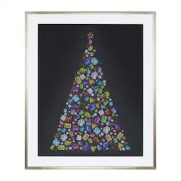 BreeBe - Holiday Jewel Tree Print Under Glass 23.5"H - Blue, White, Red