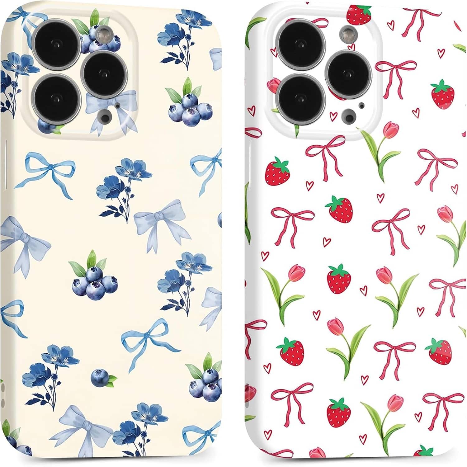 2 Pack Stylish Flower Floral Bow Phone Cases for iPhone 15 Pro Max Case Pretty Fashion Girly - Multicolor