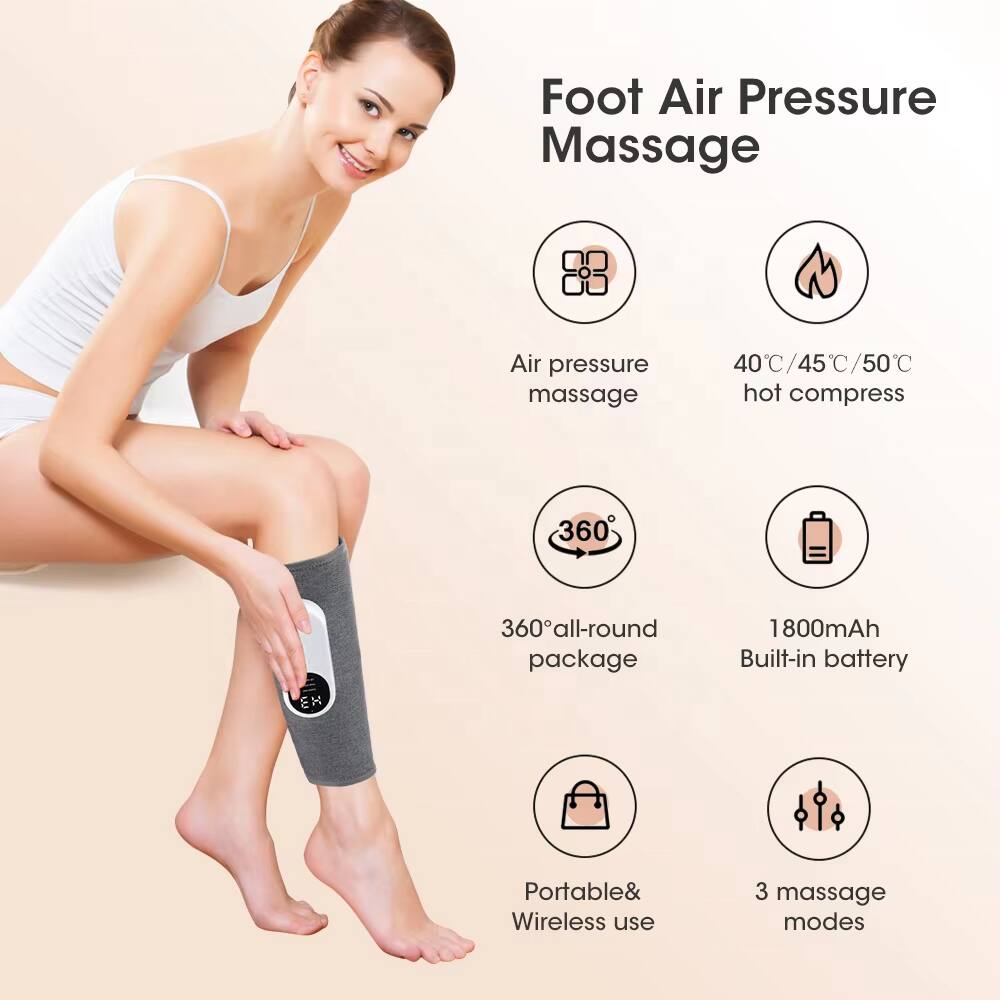 Foot Air Pressure Massage

- Air pressure massage
- 40°C / 45°C / 50°C hot compress
- 360° all-round package
- 1800mAh Built-in battery
- Portable & Wireless use
- 3 massage modes