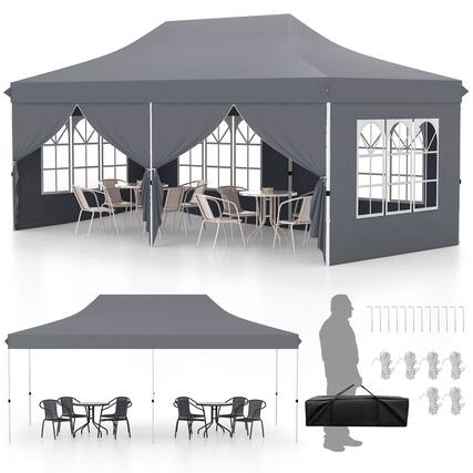 Front. Costway - Costway 10 x 20FT Pop up Canopy Outdoor Canopy Tent with 6 Sidewalls Carrying Bag - Gray.