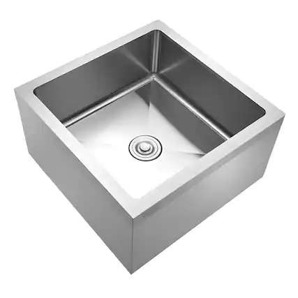 Front. VEVOR - Stainless Steel Floor Mop Sink,24x24x13in,304 tainless Steel,with 3-in-1 Filter and Wall-Mounted Bracket,X-Shaped Groove - Silver.