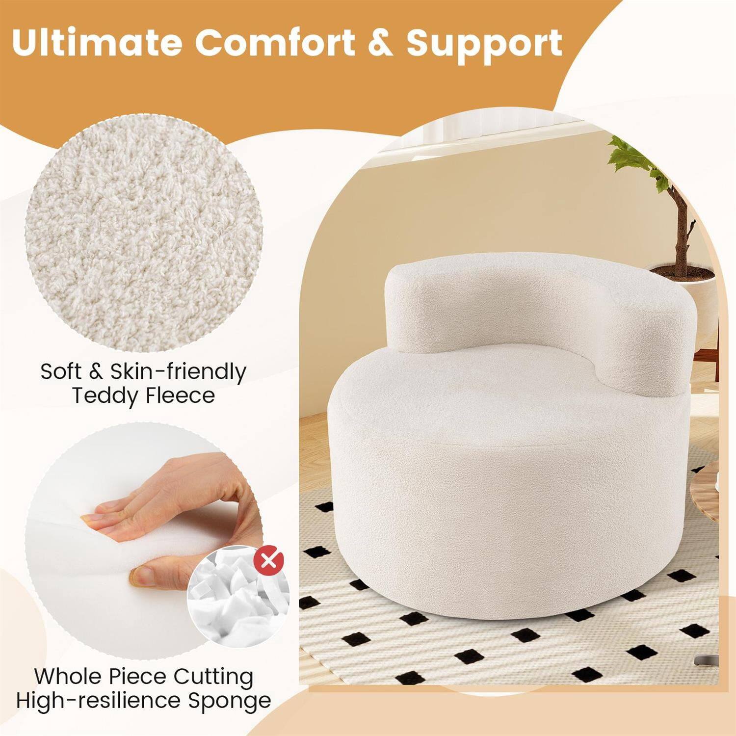 Ultimate Comfort & Support

Soft & Skin-friendly Teddy Fleece

Whole Piece Cutting High-resilience Sponge