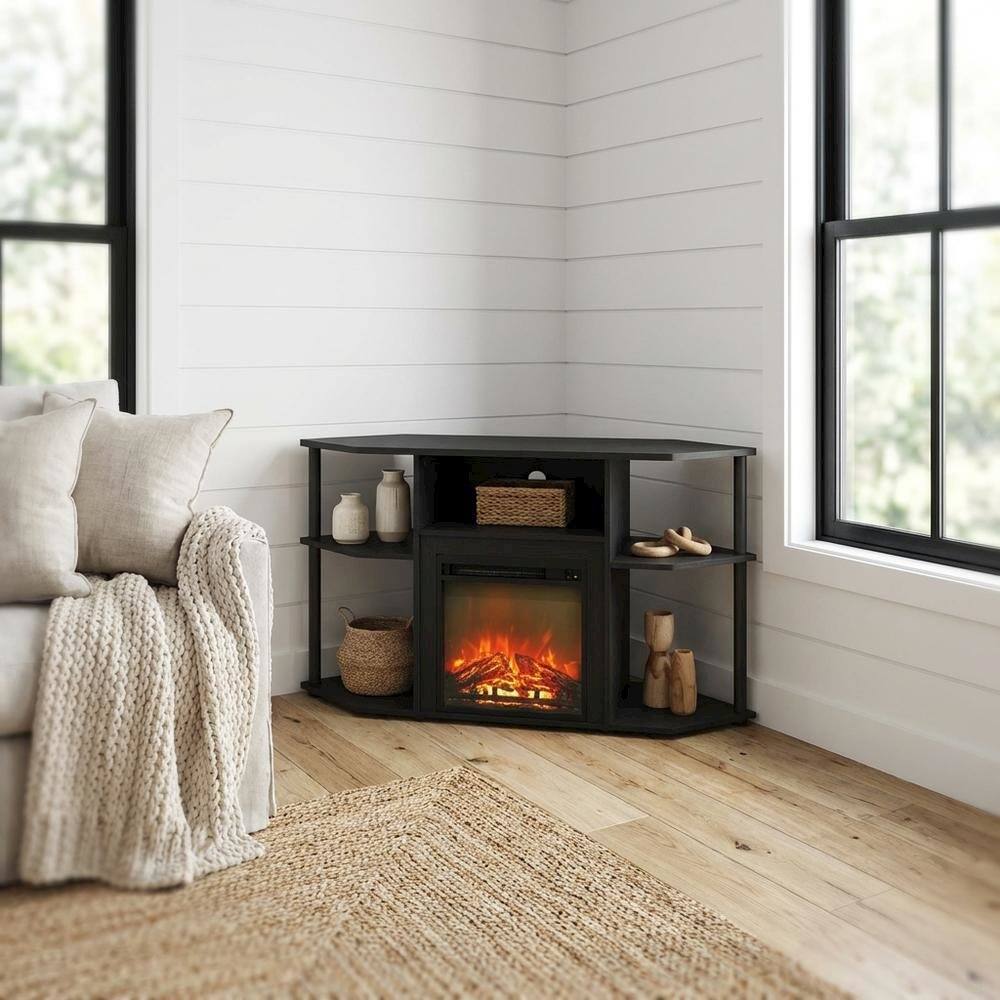 Alt View 1. FurniFact - Brown open storage corner fireplace TV stand, 55-inch TVs, wood, veneer finish - Brown.