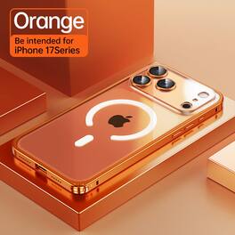 Dteck - Magnetic Metal Frame Case for Apple iPhone 17 Pro Max Clear Back Slim Shockproof Aluminum Bumper Cover - Orange