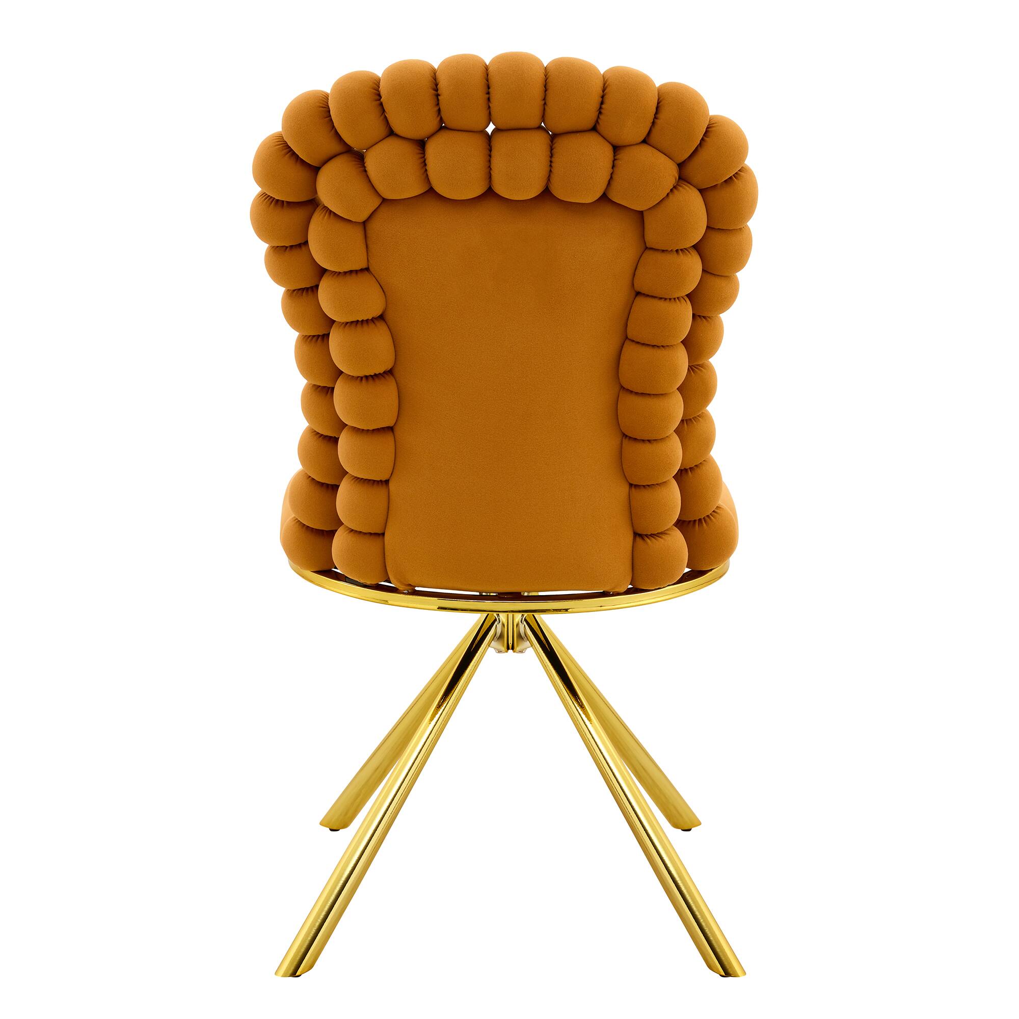 Alt View 9. Loheer - Loheer Velvet Dining Chairs Set of 2, Orange Bubble Back Accent Dining Chairs with Gold Legs, 1.71 ft - Gold,Orange.