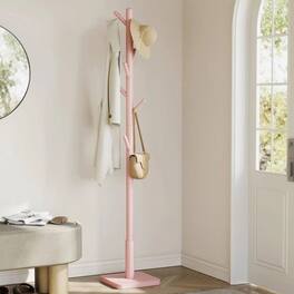 SlickBlue - Modern Solid Wood Hall Tree Coat Rack with Hat Stand for Home Organization - Pink