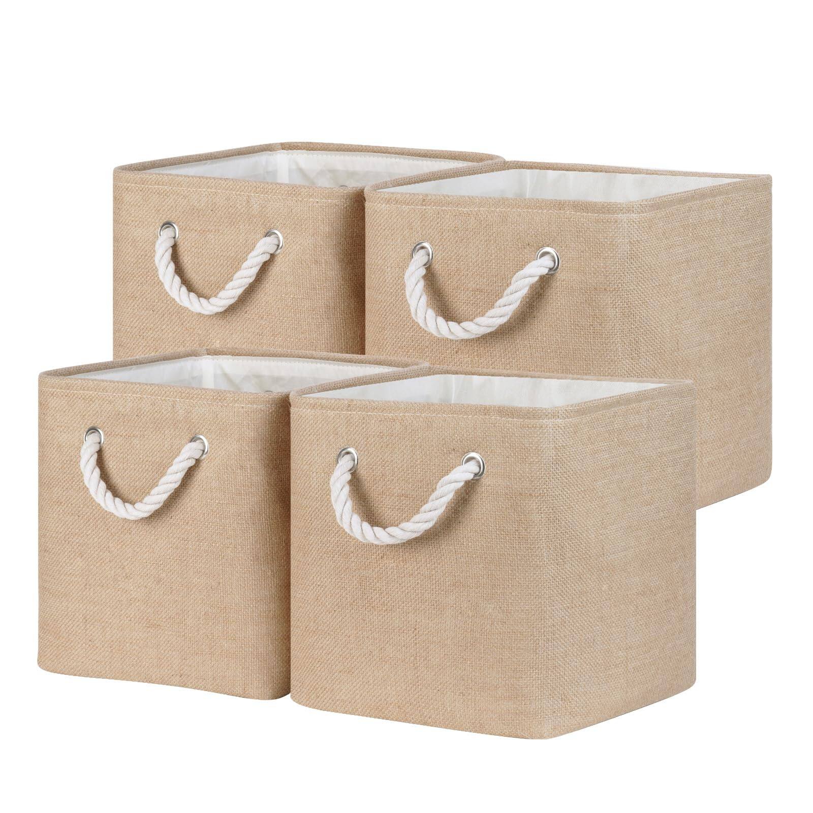 Alt View 1. Dapper Styles - Cube Storage Bins Fabric Baskets Collapsible Cubes For Gift Empty Organizer Cloth Basket Shelves linen - white&green-12"L x 12"W x 12"H.