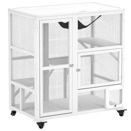 Pawhut - House, Indoor Cat Enclosure on Wheels with Openable Top