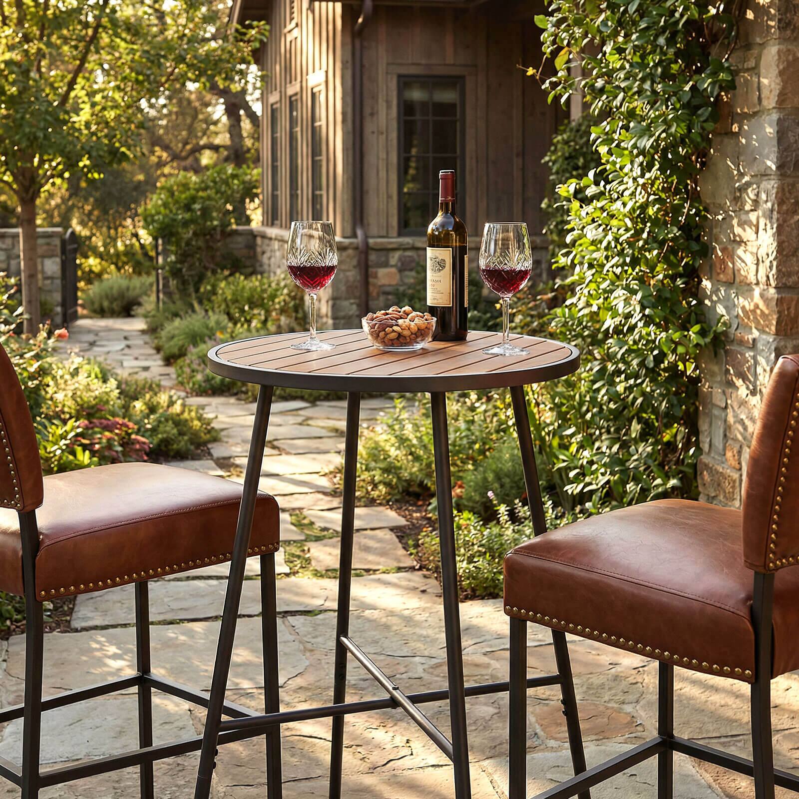 Alt View 4. Costway - Costway 41" Bar Height Patio Table with Acacia Wood Top, Metal Frame for Balcony,Backyard - Natural,Black.