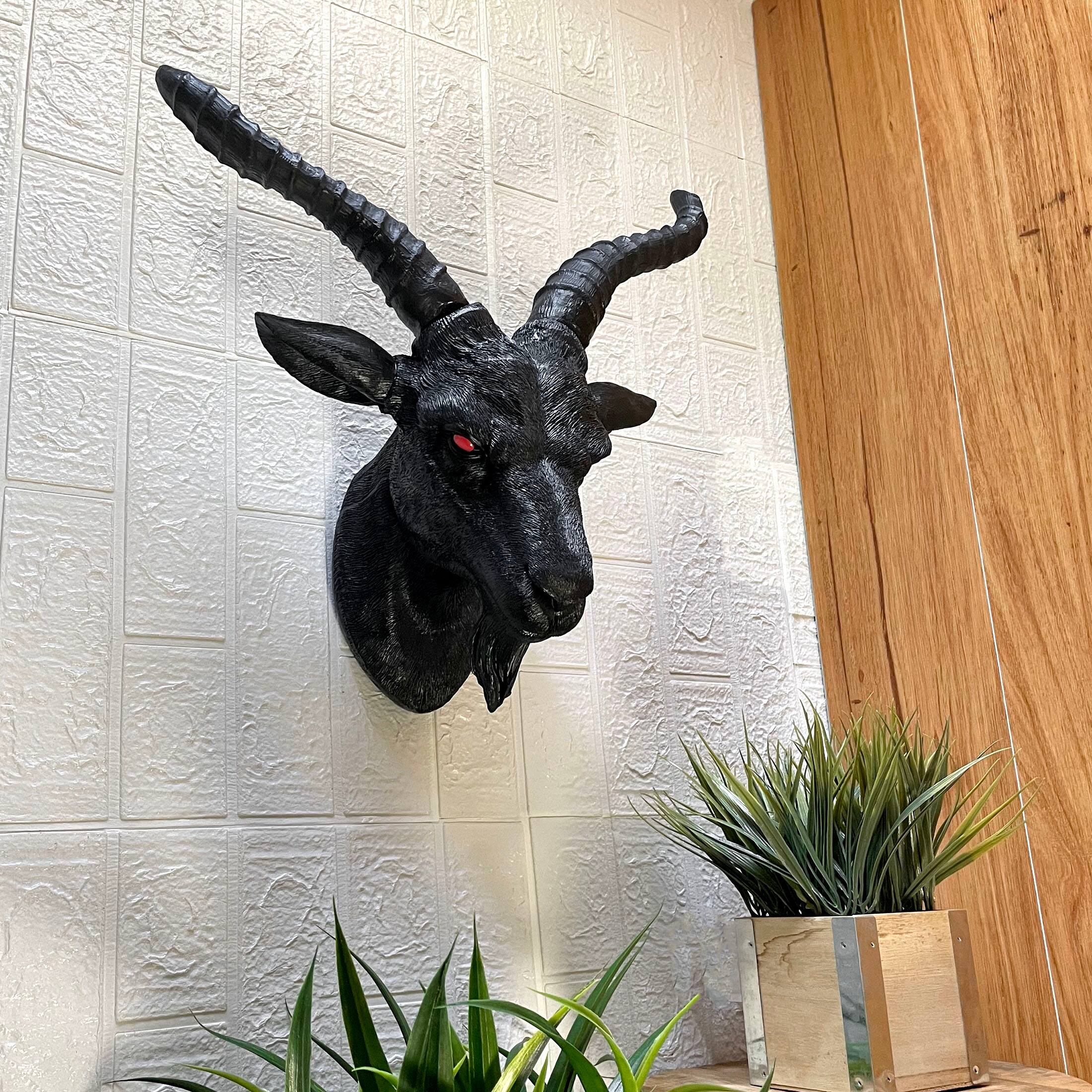 Alt View 5. World of Wonders - Black Baphomet Lucifer Supernatural Goat Head Sabbath Occult Wall Hanging Decor - Black.