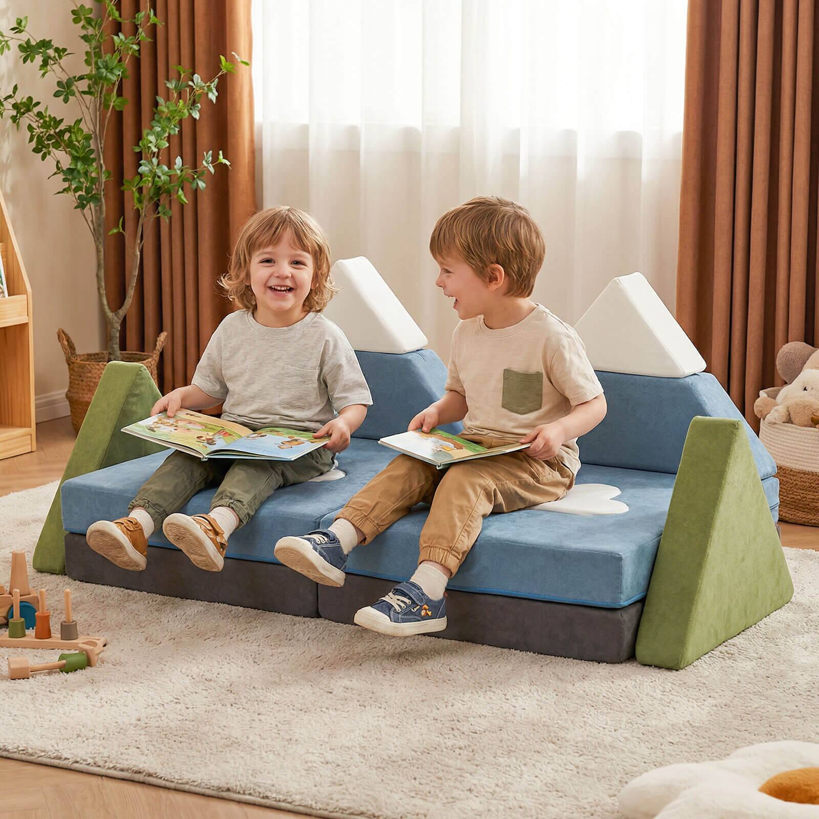 Alt View 1. Costway - Costway 12 PCS Modular Kids Play Couch, Snow Mountain Theme Toddler Foam Building Fort Snow Mountain - Multicolour.