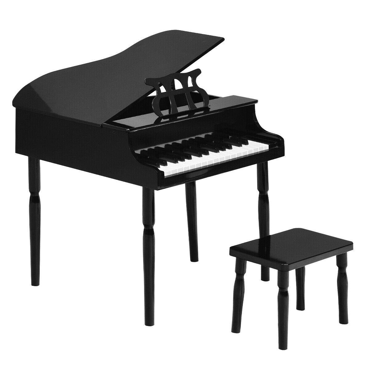 Alt View 8. Ecooso - 30-Key Wooden Kids Grand Piano with Bench and Music Stand, Pretend Play Instrument.