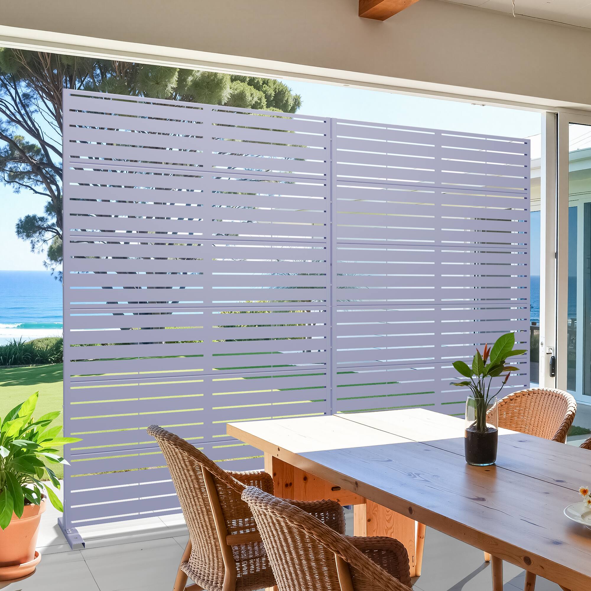 Alt View 3. PexFix - 72 in. x 47 in. Louvered Pattern Metal Outdoor Privacy Screen & Panels, Freestanding Garden Divider Fence - Lavender Purple.