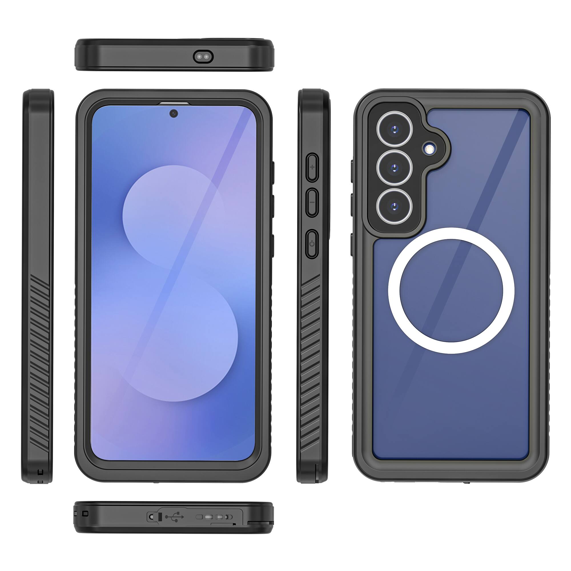 Alt View 4. Dteck - Waterproof Magnetic Case for Samsung Galaxy S25 FE Full-Body Shockproof Protective Cover with Built-in Screen Protector - Black.