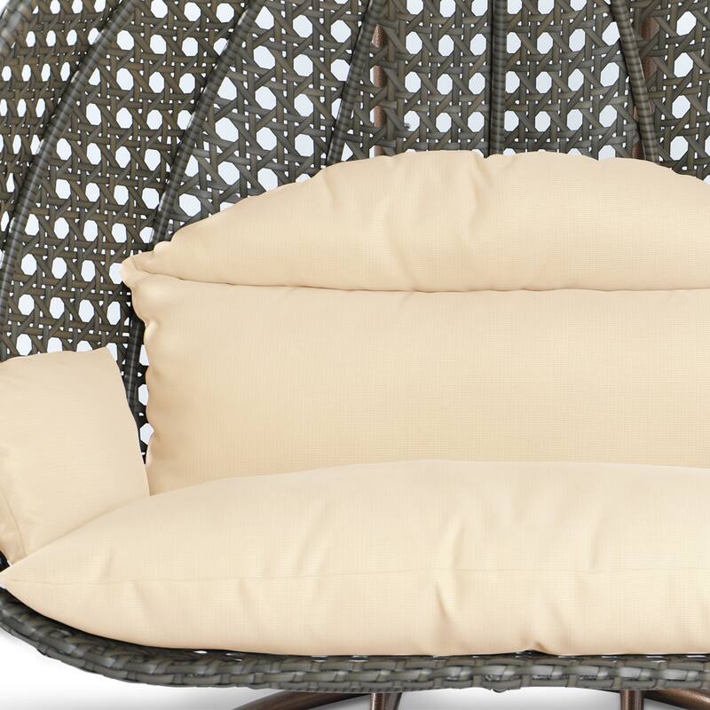 Alt View 7. LeisureMod - Leisuremod 2-Person Wicker Egg Swing Chair with Stand & Washable Cushions - Indoor/Outdoor Double Hanging Patio Chair - Cream.
