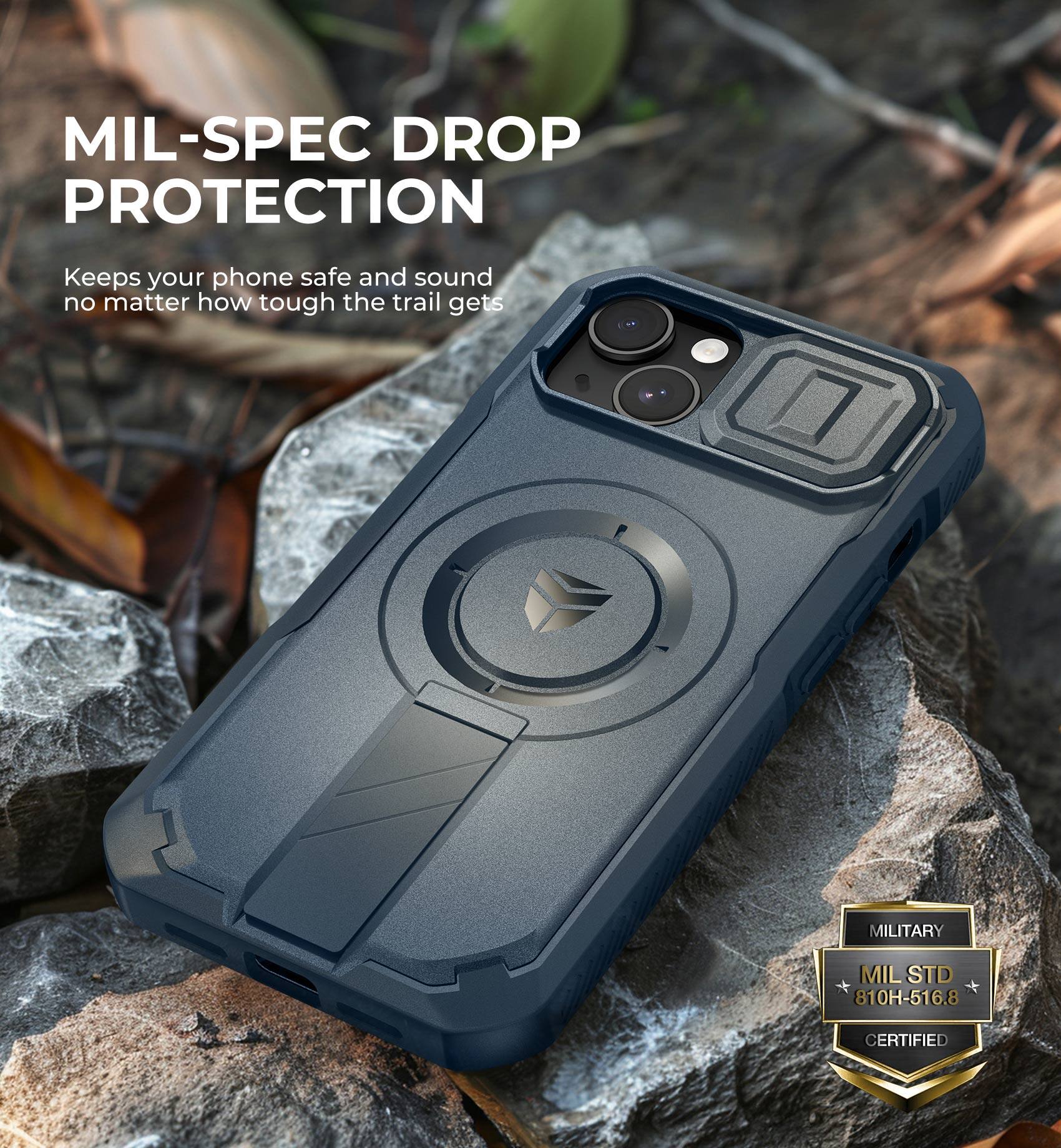 MIL-SPEC DROP PROTECTION
Keeps your phone safe and sound no matter how tough the trail gets
MILITARY MIL STD 810H-516.8 CERTIFIED