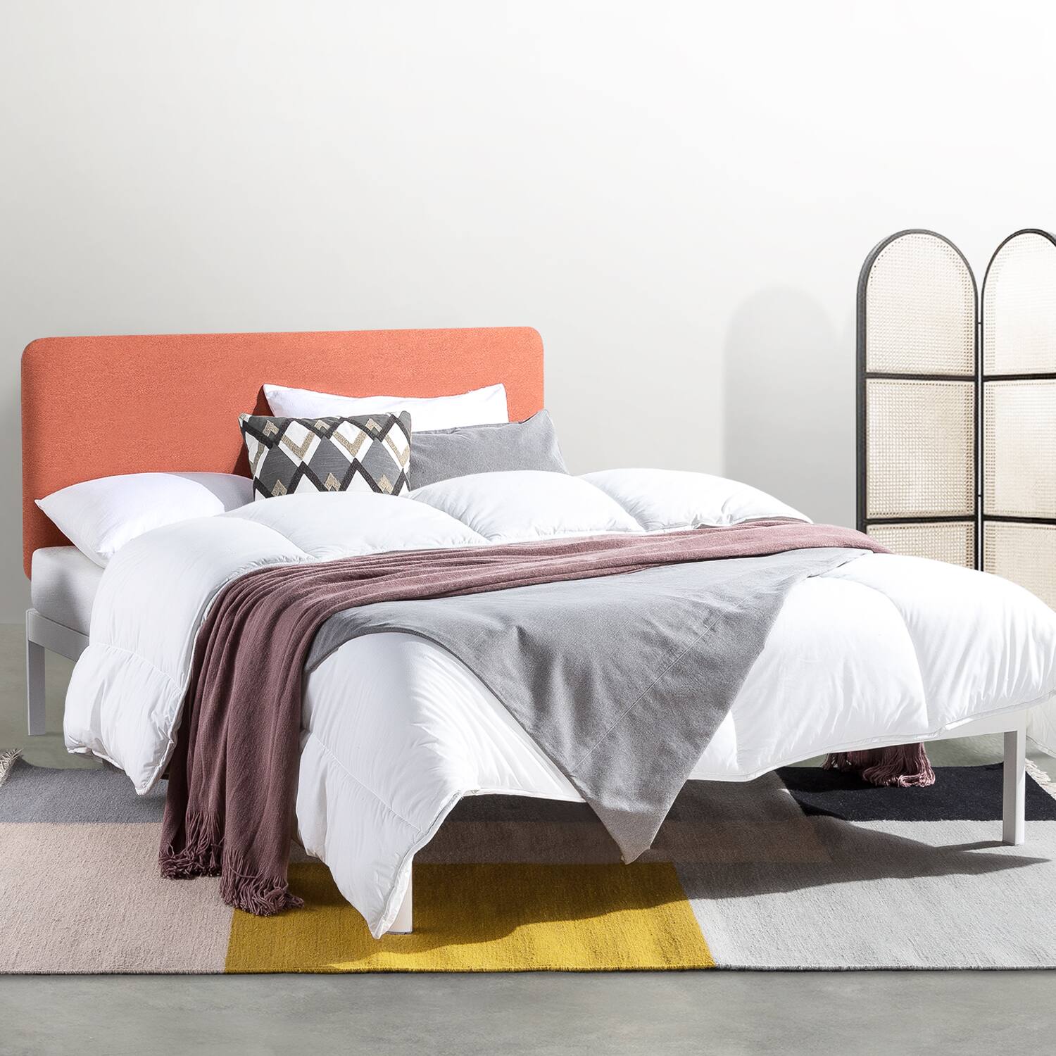 Alt View 4. Mellow - Mellow KERT Metal and Wood Platform Bed Frame with Upholstered Headboard, King - Sunset Coral.
