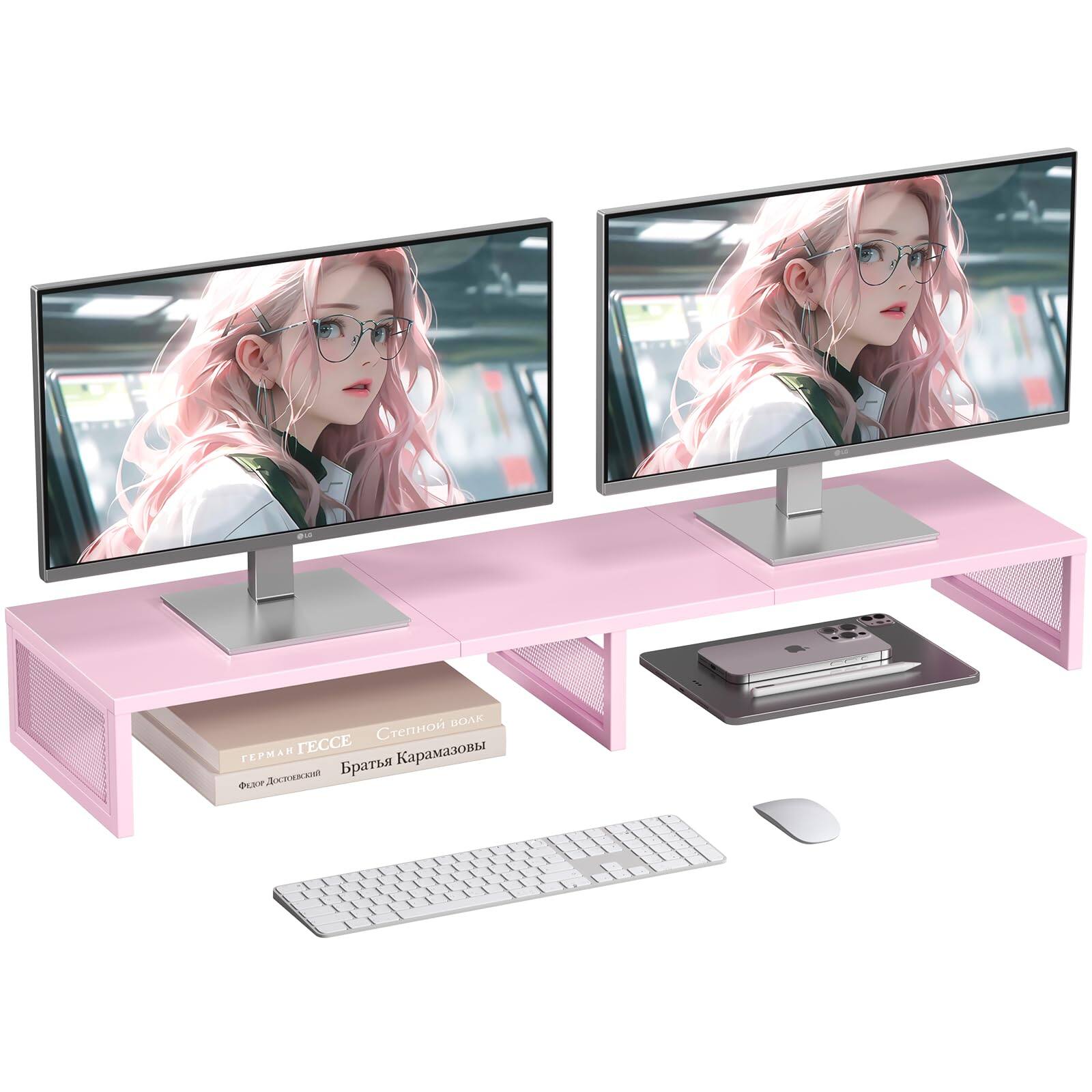 ThinkLink Electronic Dual Computer Monitor Stand Riser Desk Organizers ...