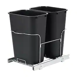 Acekool - Pull Out Trash Can for Kitchen Cabinet, Under Sink Double Bin Recycling Garbage Can with Full Extension Slides - Black