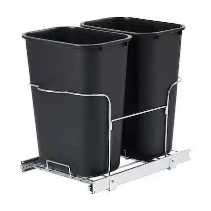 Front. Acekool - Pull Out Trash Can for Kitchen Cabinet, Under Sink Double Bin Recycling Garbage Can with Full Extension Slides - Black.