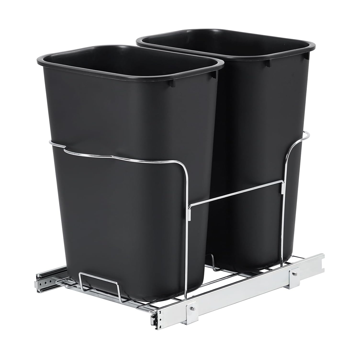 Acekool - Pull Out Trash Can for Kitchen Cabinet, Under Sink Double Bin Recycling Garbage Can with Full Extension Slides - Black
