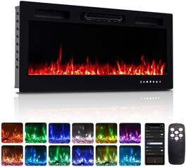 Winado - 42" Electric Fireplace Insert, 1500W Wall-mounted/Built-in Fireplaces with WIFI Control, Remote Control, 12 Color - Black