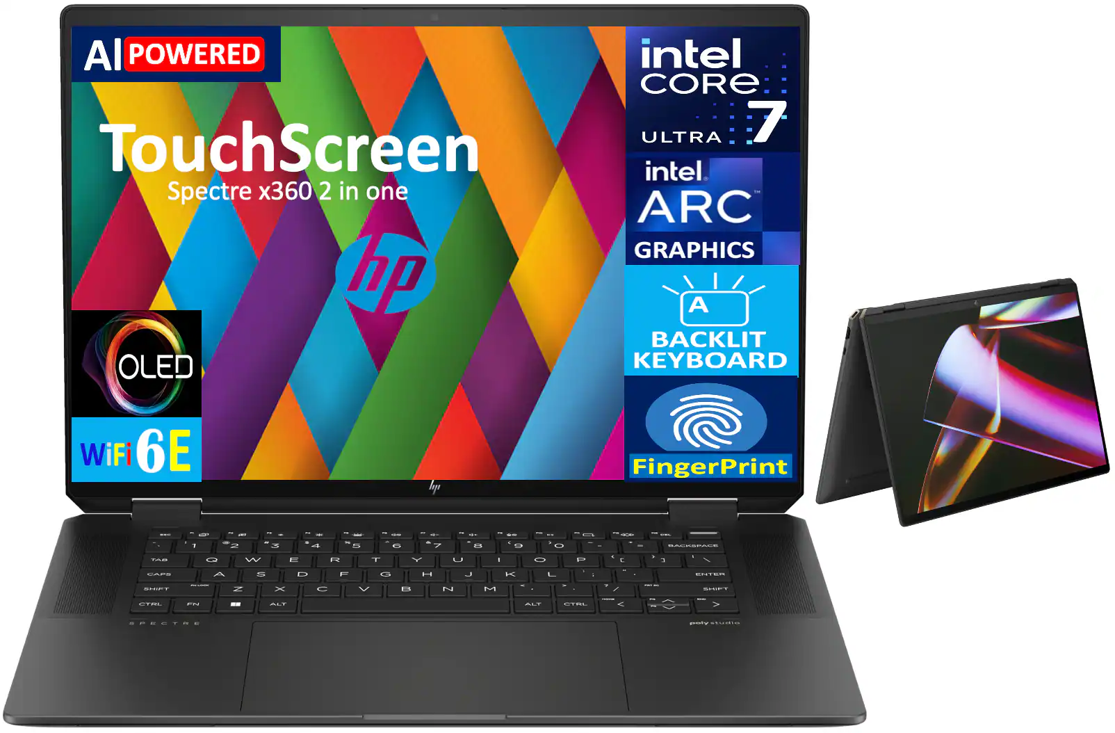 HP - Spectre x360 2-in-1 Laptop 16.0 2.8K Display (Intel Ultra 7-155H, 32GB LPDDR5X, 2TB PCIe SSD, Win 11 Pro) - Nightfall Black