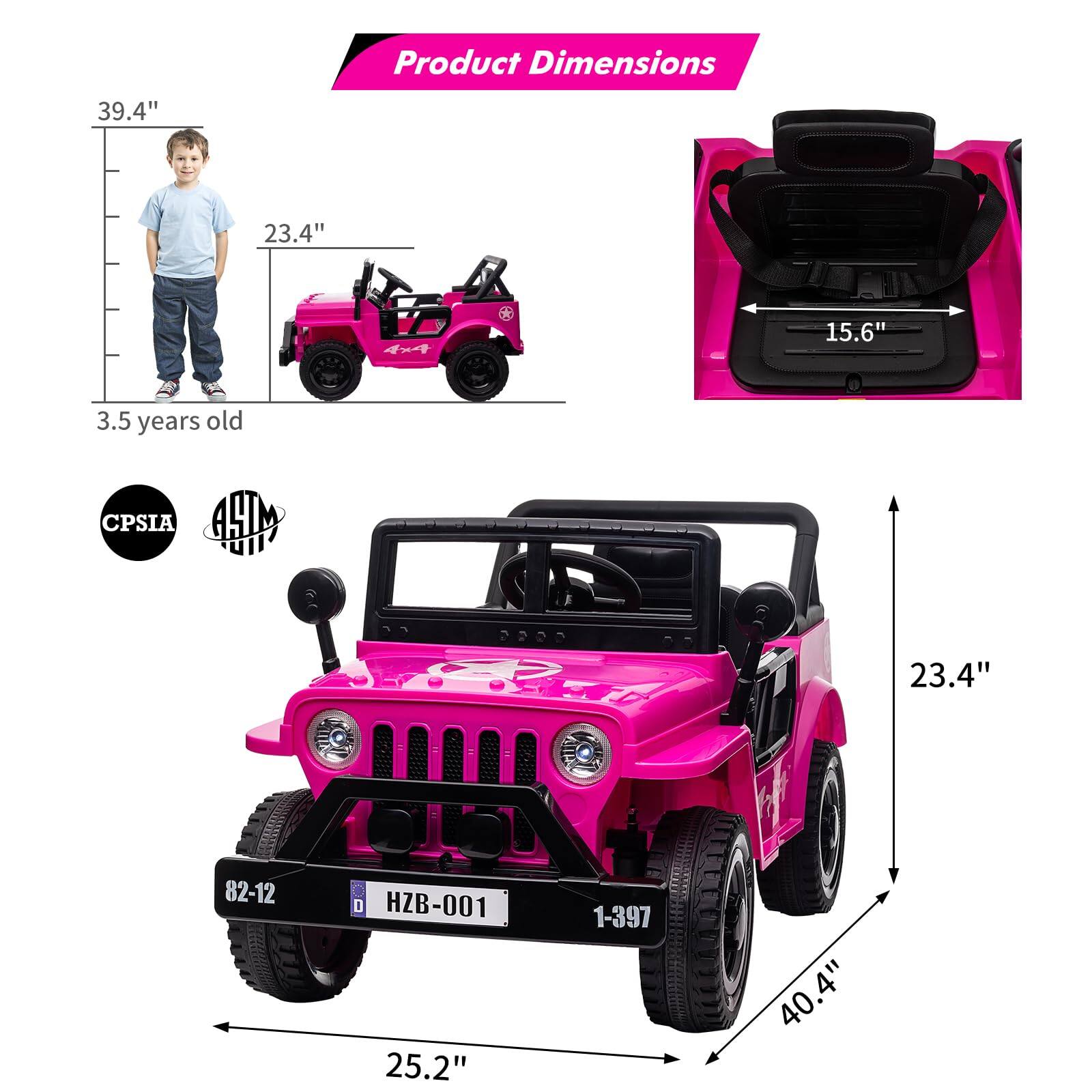 Product Dimensions

- Height: 39.4"
- Width: 23.4"
- Seat Height: 15.6"
- Seat Width: 23.4"
- Length: 40.4"
- Wheelbase: 25.2"

3.5 years old

CPSIA

HZB-001

1-397

82-12