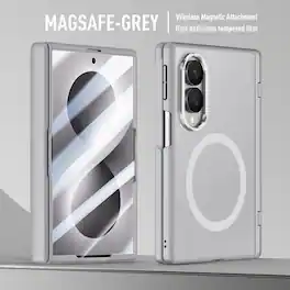 Dteck - Magnetic Case for Samsung Galaxy Z Fold 8, Frosted Rugged Hinge Protection Cover with Built-in HD Screen Protector - Gray