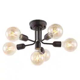 Jonathan Y - Marcel 20" 6-Light Globe Farmhouse Modern Iron Bistro LED Semi Flush Mount, Oil Rubbed Bronze - Oil-Rubbed Bronze