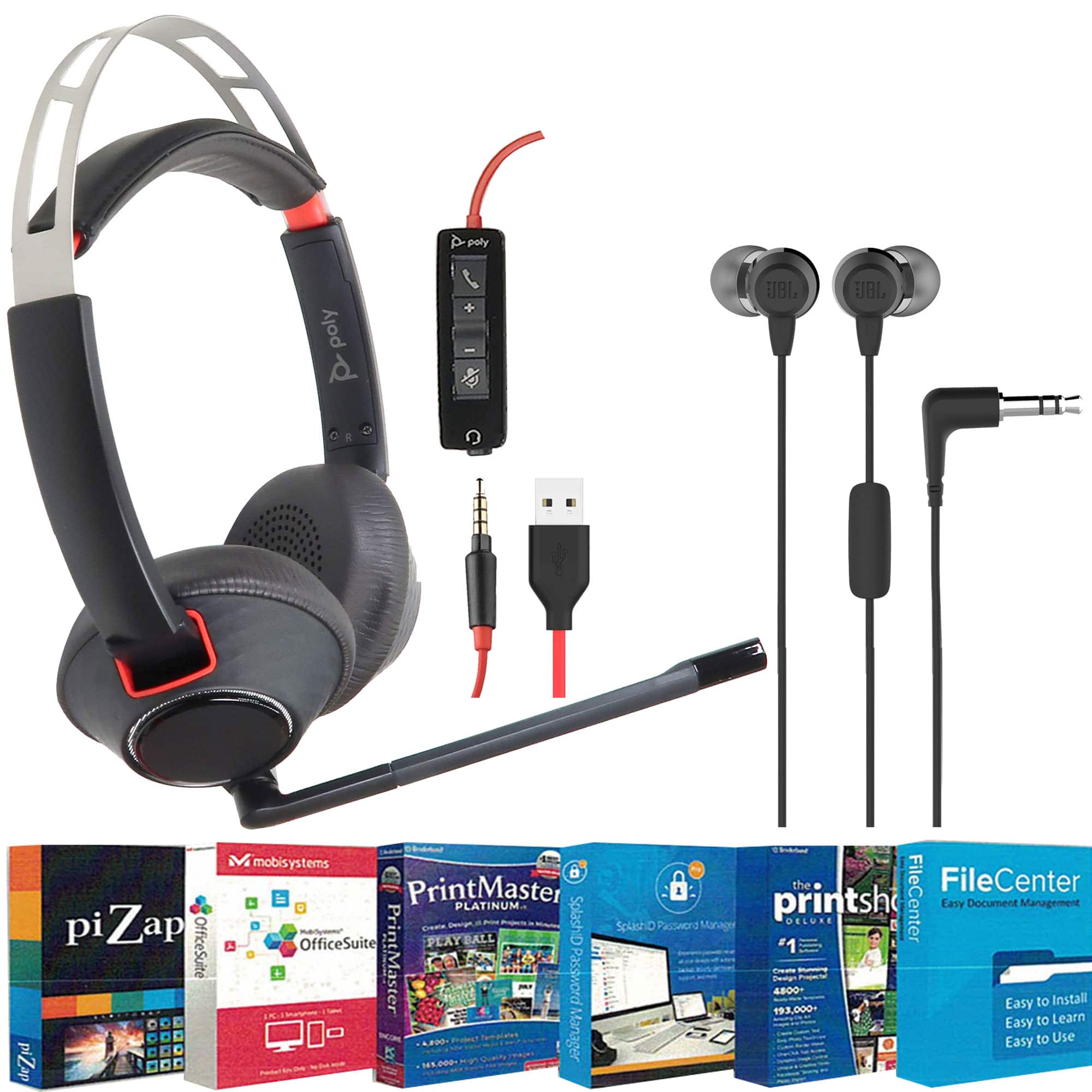 Poly - Blackwire 5220 Wired Headset with Digital Download Card for PC + Headphones - Black