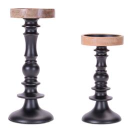 BreeBe - Rustic Candle Holder (Set of 2) - Black