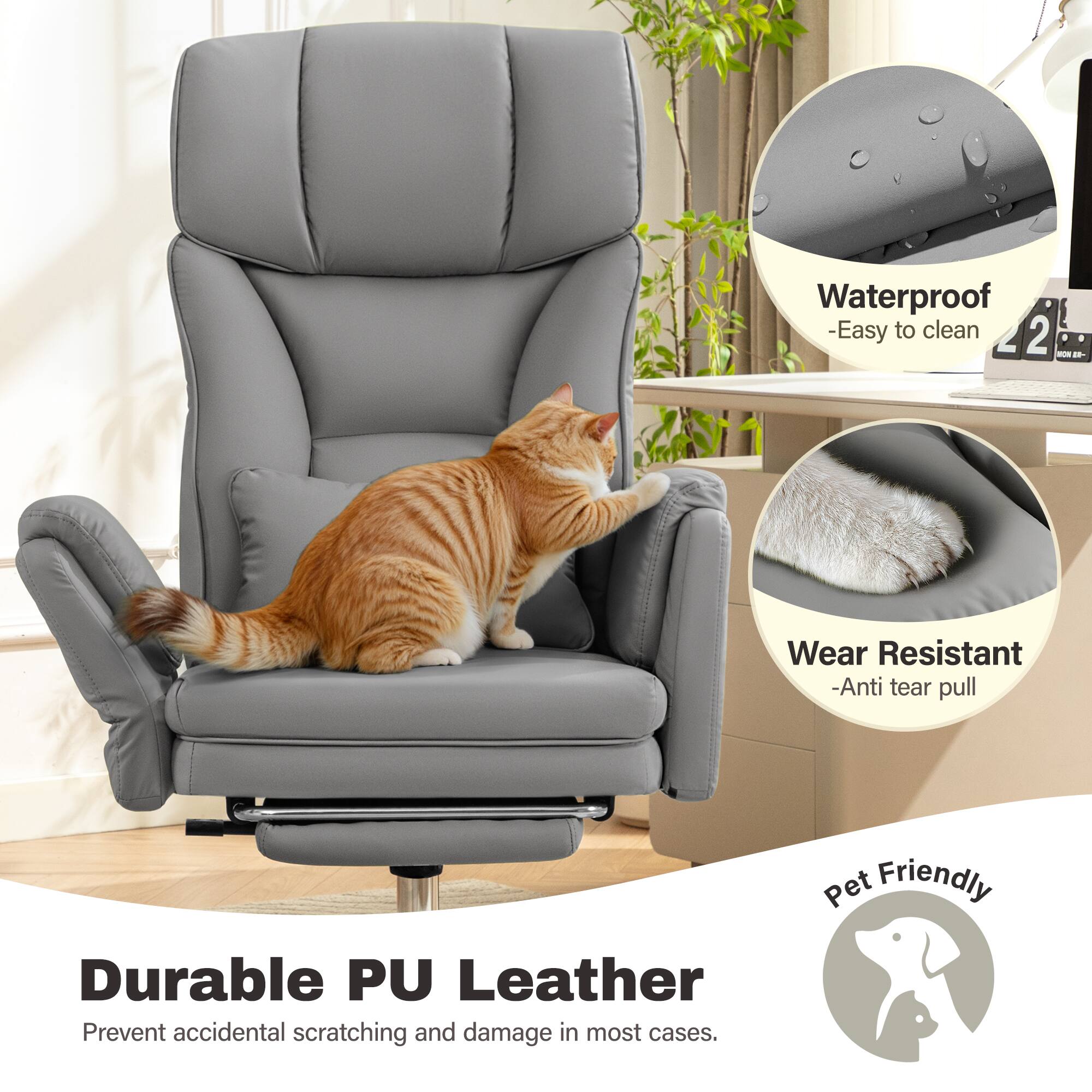 Waterproof - Easy to clean  
Wear Resistant - Anti tear pull  

Durable PU Leather  
Prevent accidental scratching and damage in most cases.  

Pet Friendly