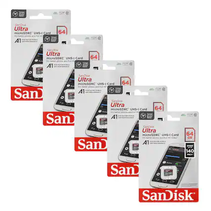SanDisk Ultra microSDXC UHS-I Card 64 GB
For better photos and Full HD Video
A1 APP PERFORMANCE
SPEED 140 MB/s
