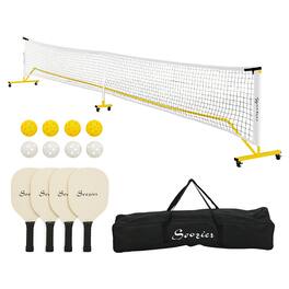 Soozier - Pickleball Set with Net, Court Markers and Wheels, 22 ft. Portable Pickleball Net for Driveway - Yellow, White and Black