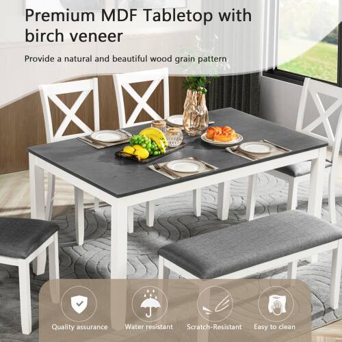 Premium MDF Tabletop with birch veneer  
Provide a natural and beautiful wood grain pattern  
Quality assurance  
Water resistant  
Scratch-Resistant  
Easy to clean